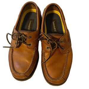 Timberland Shoes Mens 8.5M Chestnut‎ Brown Leather Mock Toe 2 Eye Boat Shoes